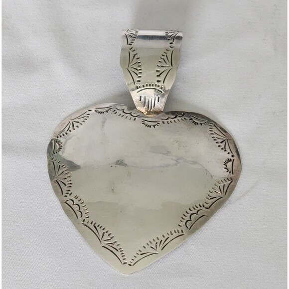 Vintage Taxco Mexico 925 Sterling Silver Heart Pendant Large 3.5" TL-83 24g - Picture 10 of 11